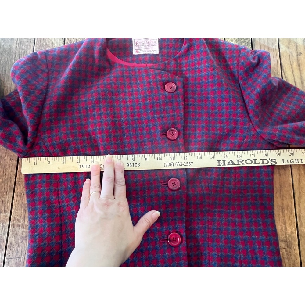 Vintage‎ Pendleton Women's red grey houndstooth virgin wool blazer jacket 80s 10 - Picture 7 of 8